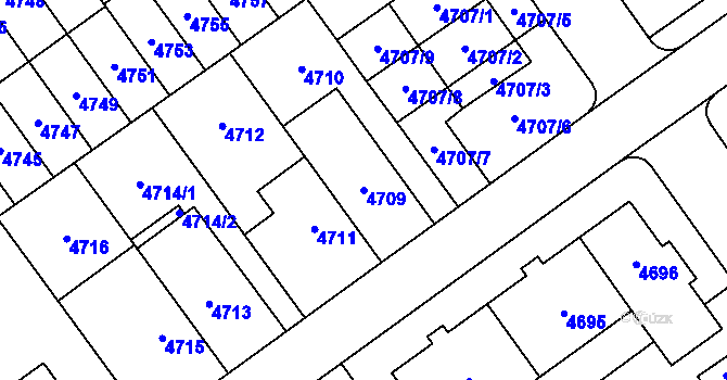 Parcela st. 4709 v KÚ Židenice, Katastrální mapa