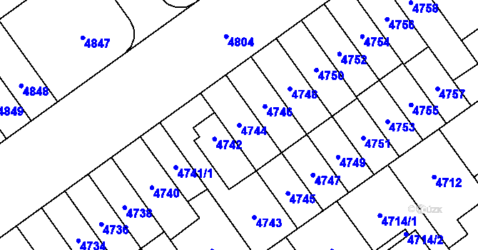 Parcela st. 4744 v KÚ Židenice, Katastrální mapa
