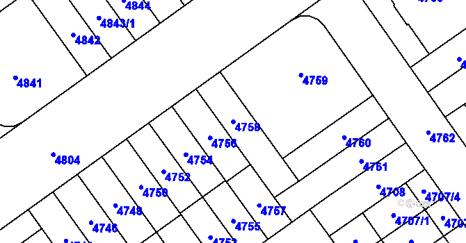 Parcela st. 4758 v KÚ Židenice, Katastrální mapa