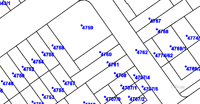 Parcela st. 4760 v KÚ Židenice, Katastrální mapa