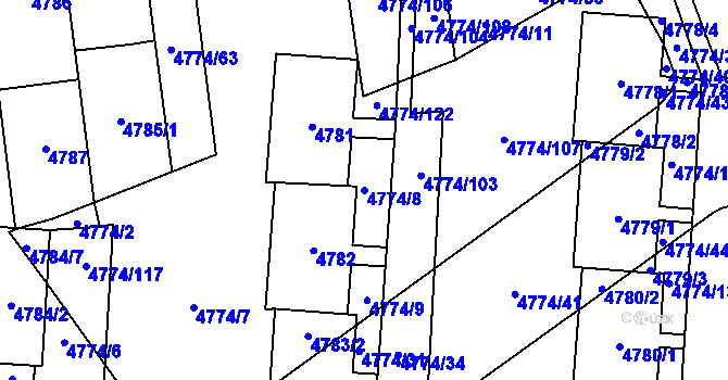 Parcela st. 4774/8 v KÚ Židenice, Katastrální mapa