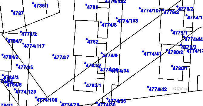 Parcela st. 4774/9 v KÚ Židenice, Katastrální mapa