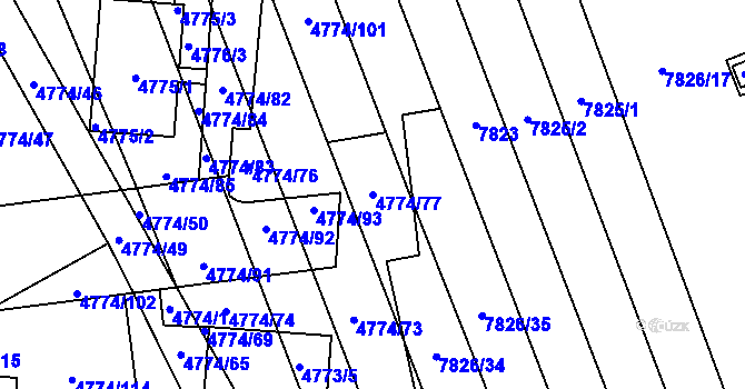 Parcela st. 4774/77 v KÚ Židenice, Katastrální mapa