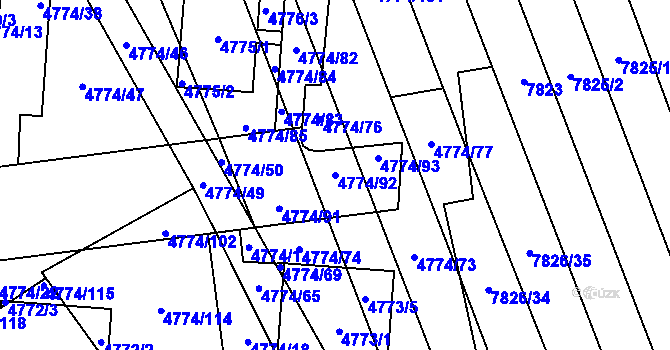 Parcela st. 4774/92 v KÚ Židenice, Katastrální mapa