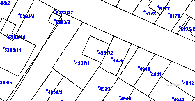 Parcela st. 4937/2 v KÚ Židenice, Katastrální mapa
