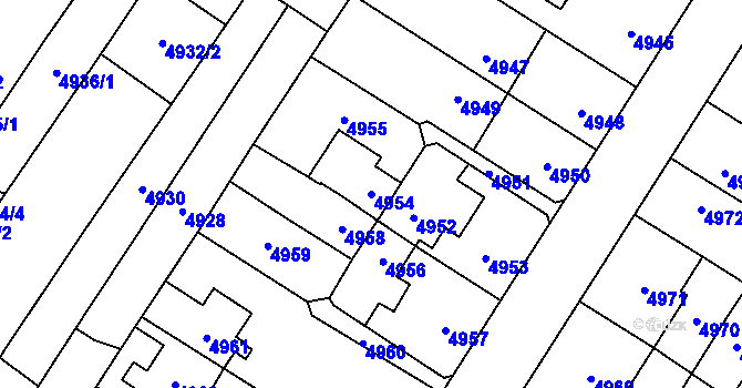 Parcela st. 4954 v KÚ Židenice, Katastrální mapa