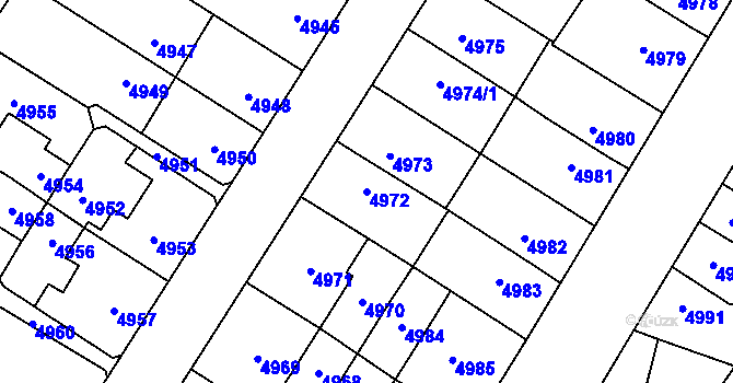 Parcela st. 4972 v KÚ Židenice, Katastrální mapa