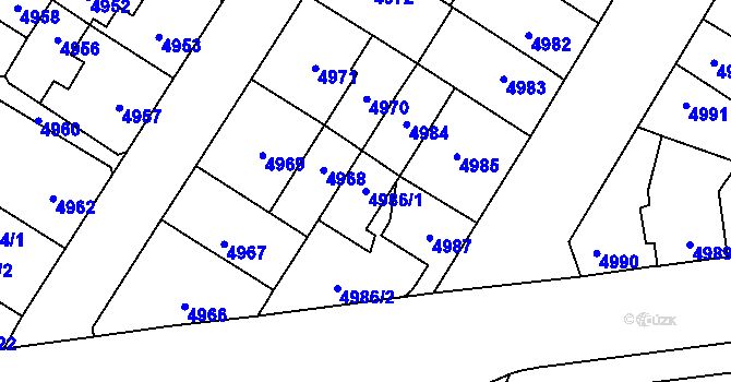 Parcela st. 4986/1 v KÚ Židenice, Katastrální mapa