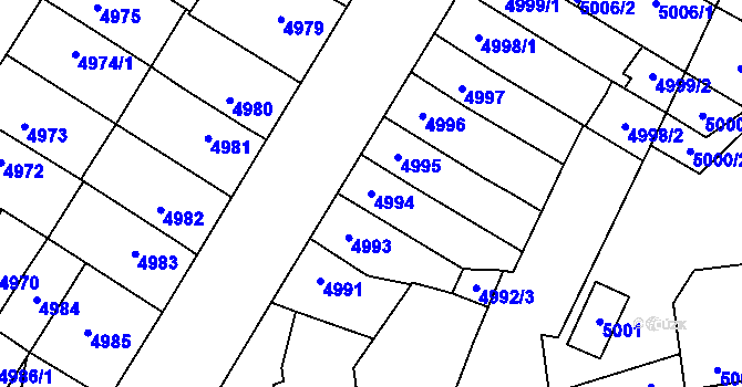 Parcela st. 4994 v KÚ Židenice, Katastrální mapa