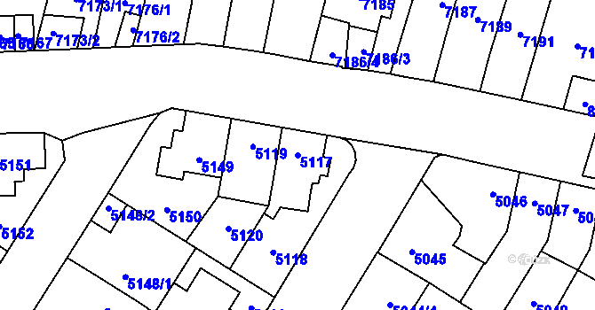 Parcela st. 5117 v KÚ Židenice, Katastrální mapa