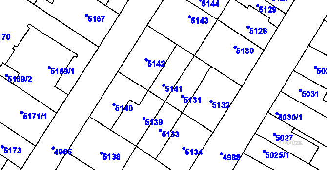 Parcela st. 5141 v KÚ Židenice, Katastrální mapa