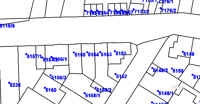 Parcela st. 5153 v KÚ Židenice, Katastrální mapa