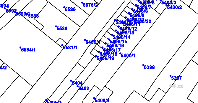 Parcela st. 5406/18 v KÚ Židenice, Katastrální mapa