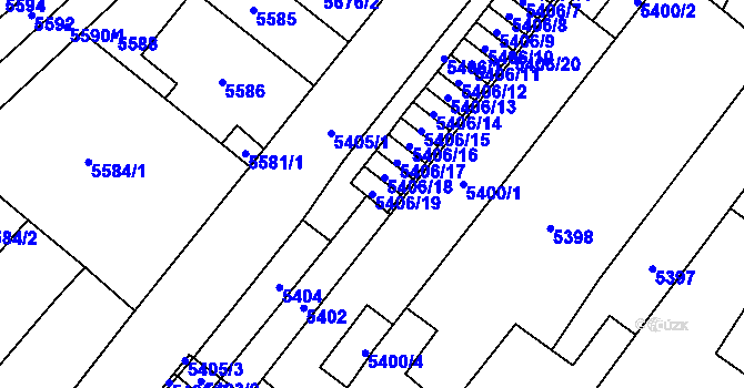 Parcela st. 5406/19 v KÚ Židenice, Katastrální mapa