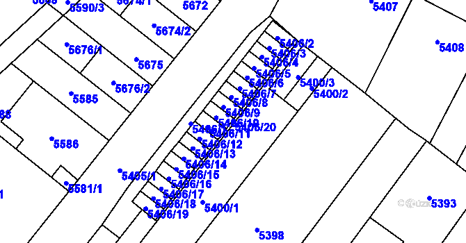 Parcela st. 5406/20 v KÚ Židenice, Katastrální mapa
