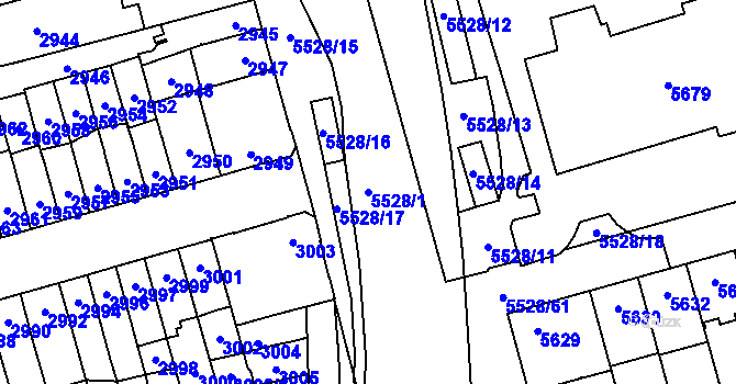 Parcela st. 5528/1 v KÚ Židenice, Katastrální mapa