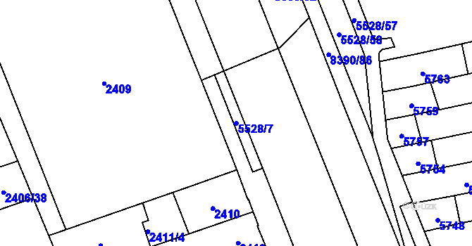 Parcela st. 5528/7 v KÚ Židenice, Katastrální mapa