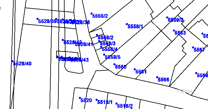 Parcela st. 5558/5 v KÚ Židenice, Katastrální mapa
