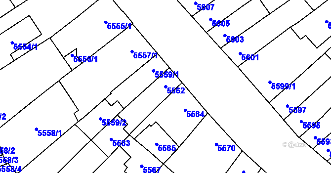 Parcela st. 5562 v KÚ Židenice, Katastrální mapa