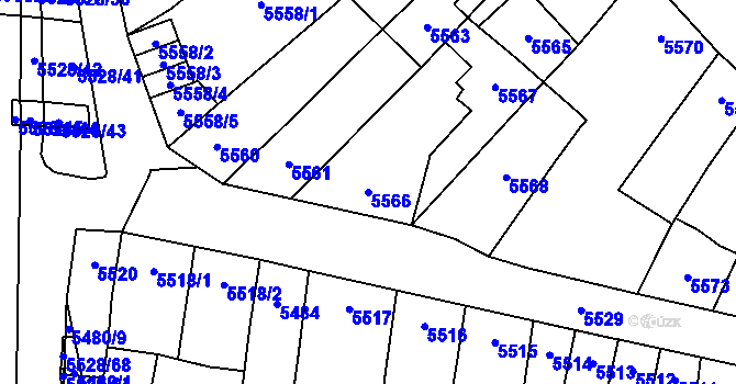 Parcela st. 5566 v KÚ Židenice, Katastrální mapa