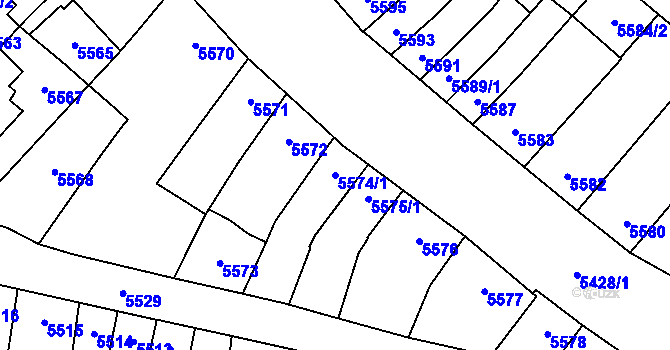 Parcela st. 5574/1 v KÚ Židenice, Katastrální mapa
