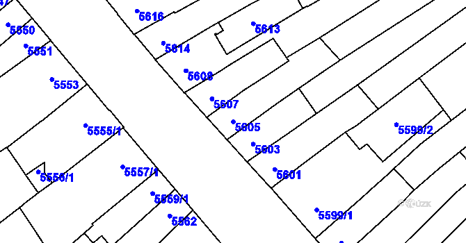 Parcela st. 5605 v KÚ Židenice, Katastrální mapa