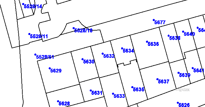 Parcela st. 5632 v KÚ Židenice, Katastrální mapa