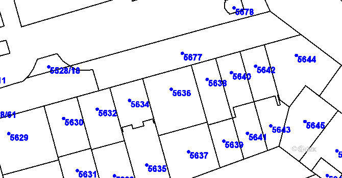 Parcela st. 5636 v KÚ Židenice, Katastrální mapa