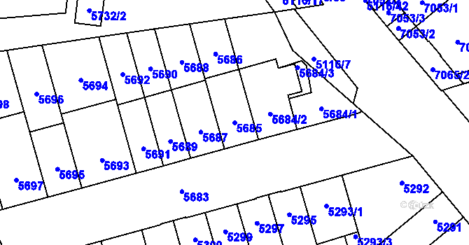 Parcela st. 5685 v KÚ Židenice, Katastrální mapa