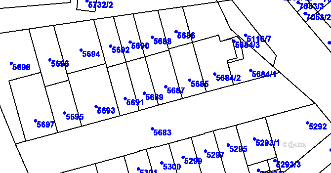 Parcela st. 5687 v KÚ Židenice, Katastrální mapa