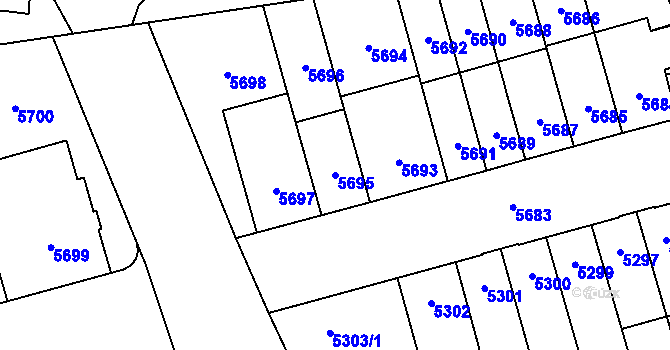 Parcela st. 5695 v KÚ Židenice, Katastrální mapa