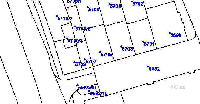 Parcela st. 5705 v KÚ Židenice, Katastrální mapa