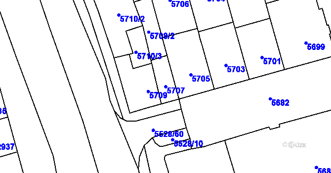 Parcela st. 5707 v KÚ Židenice, Katastrální mapa