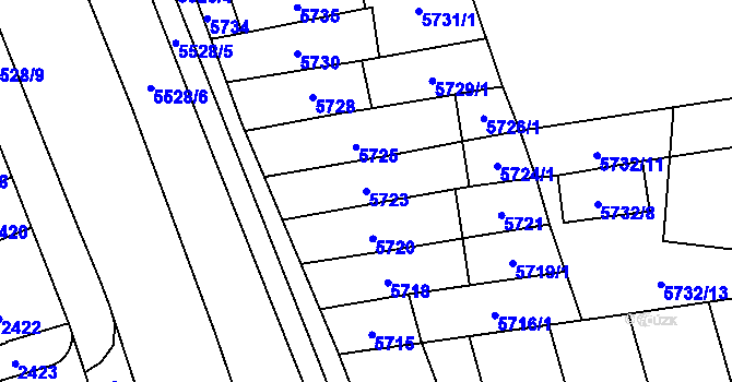 Parcela st. 5723 v KÚ Židenice, Katastrální mapa