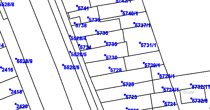 Parcela st. 5730 v KÚ Židenice, Katastrální mapa