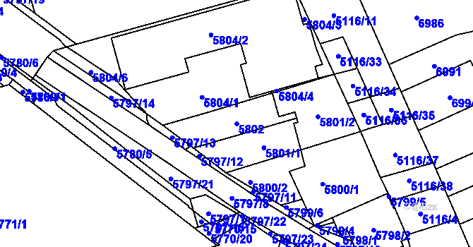 Parcela st. 5802 v KÚ Židenice, Katastrální mapa
