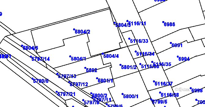 Parcela st. 5804/4 v KÚ Židenice, Katastrální mapa