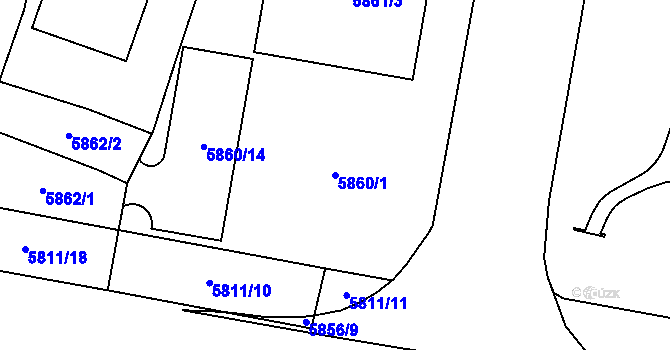 Parcela st. 5860/1 v KÚ Židenice, Katastrální mapa