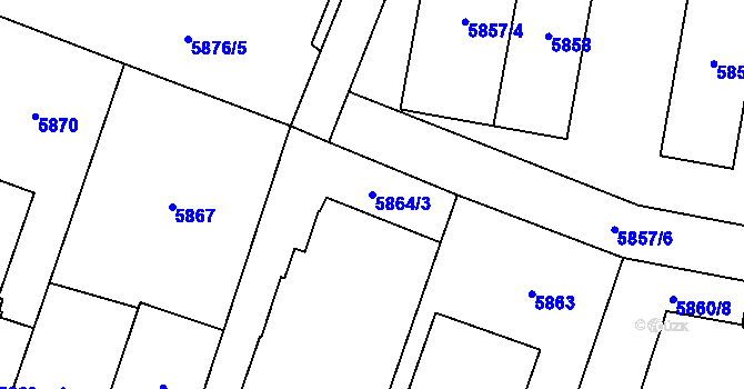 Parcela st. 5864/3 v KÚ Židenice, Katastrální mapa