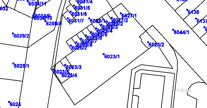 Parcela st. 6023/1 v KÚ Židenice, Katastrální mapa