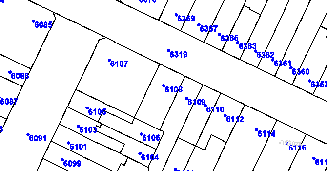 Parcela st. 6108 v KÚ Židenice, Katastrální mapa