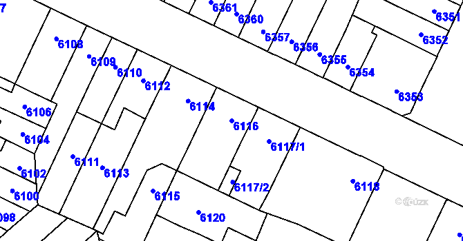 Parcela st. 6116 v KÚ Židenice, Katastrální mapa