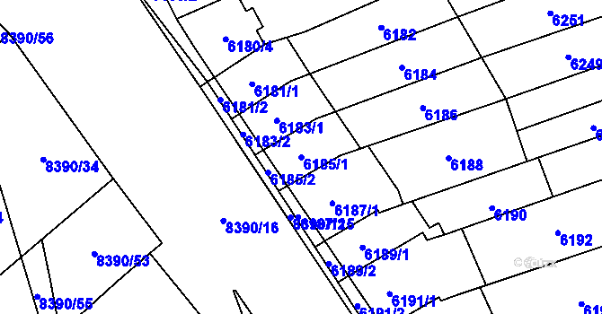 Parcela st. 6185/1 v KÚ Židenice, Katastrální mapa