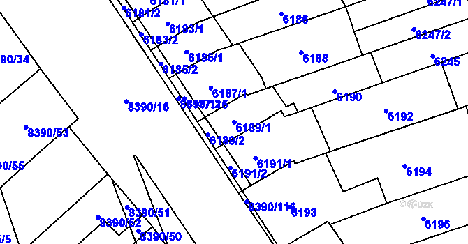 Parcela st. 6189/1 v KÚ Židenice, Katastrální mapa