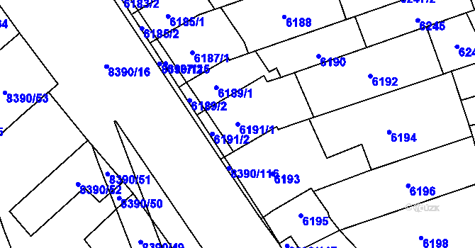 Parcela st. 6191/1 v KÚ Židenice, Katastrální mapa