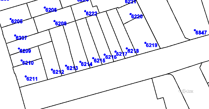 Parcela st. 6216 v KÚ Židenice, Katastrální mapa