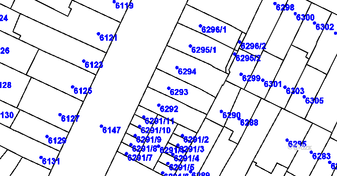Parcela st. 6293 v KÚ Židenice, Katastrální mapa