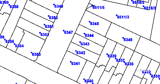 Parcela st. 6343 v KÚ Židenice, Katastrální mapa