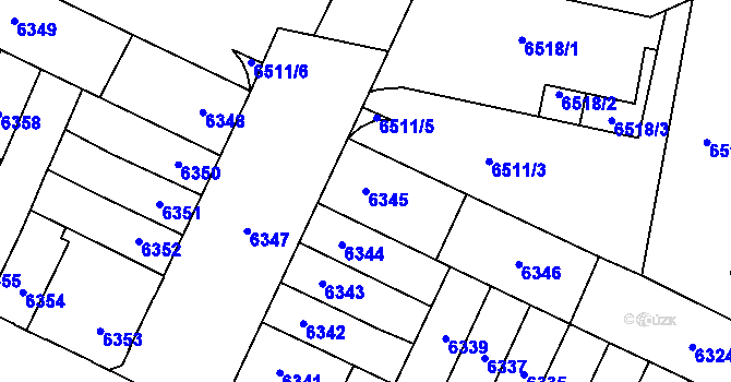 Parcela st. 6345 v KÚ Židenice, Katastrální mapa