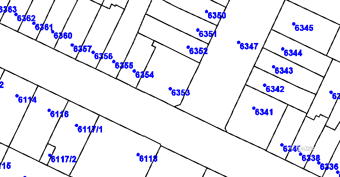 Parcela st. 6353 v KÚ Židenice, Katastrální mapa